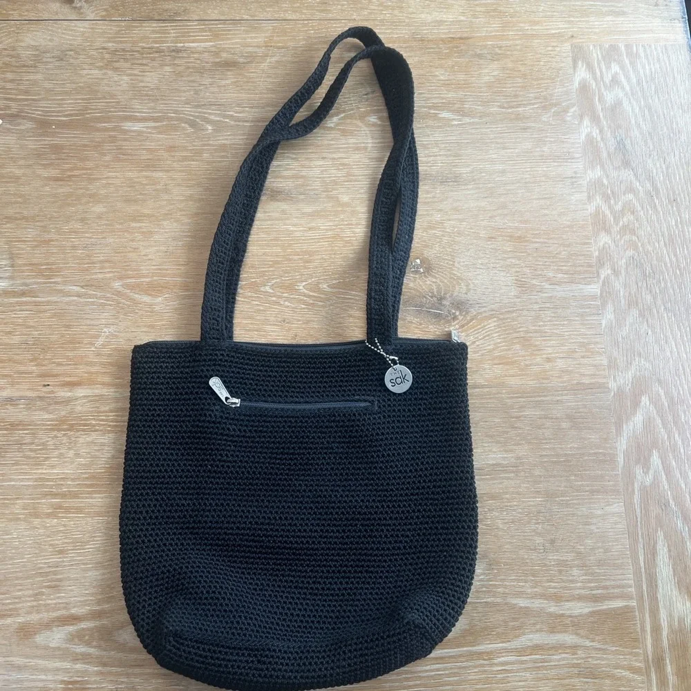 The Sak Medium Crochet Handbag Black Double Handle Bag